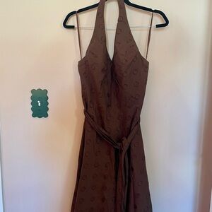 Nine West Brown Polka Dot A-Line Halter Dress – Size 8 | Y2K Classic